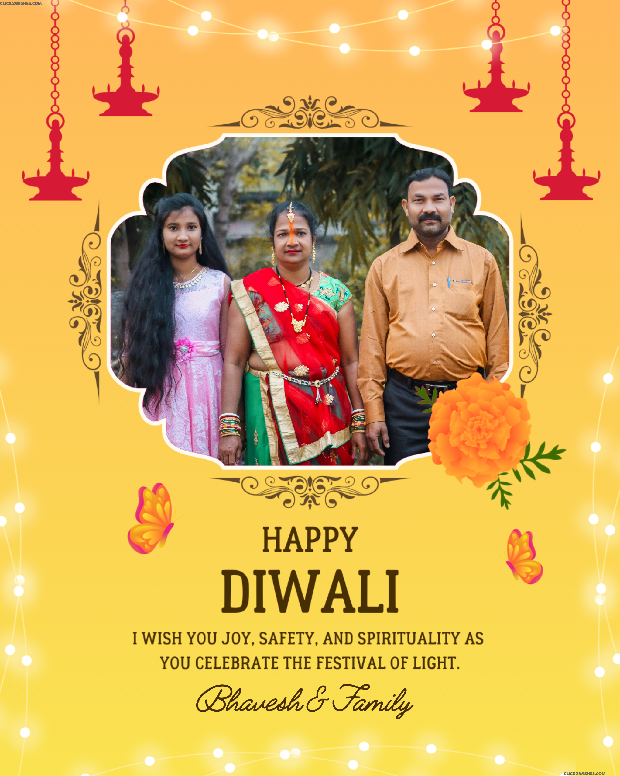 Happy Diwali Greeting Photo Frame – Add Custom Text, Wishes & Your Photo Online